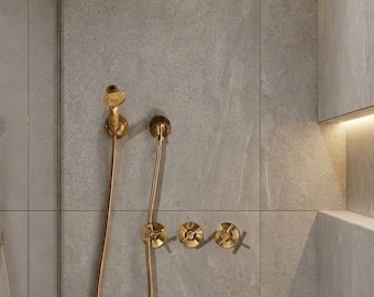 Unlacquered Brass Shower Set, Moroccan Brass Shower Faucet, Handheld Shower, Brass Shower Head, Luxury Bathroom Fixture