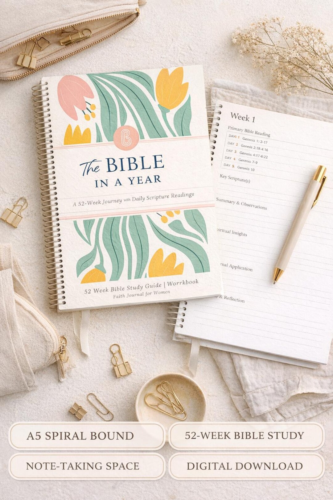 Bible in a Year Study Guide for Women, 52 Week Bible Study Workbook ...