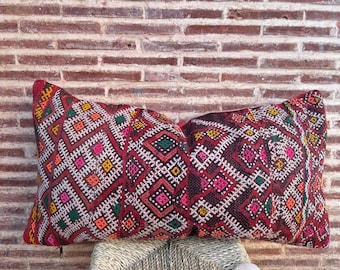 Handmade Moroccan Vintage Berber Pillow Cover | Traditional Kilim Wool Design | Bohemian Home Decor