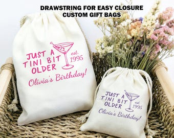 A Tini Bit Older Birthday Favor Bag, Birthday Party Drawstring Bag, Custom Martini Hangover Recovery Kit Bags, Birthday Favor, Birthday Gift