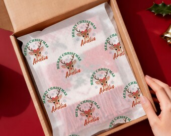 Custom Christmas Wrapping Paper Reindeer Christmas Tissue Paper Personalized Packaging Paper for Gift Wrap Merry Christmas Holiday Wrapping