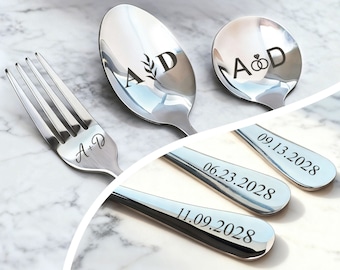 Custom Wedding Serving Gift, Engraved Stainless Steel Spoons & Fork, Bride And Groom Gift, Wedding Keepsake Ceremony Gift, Anniversary Gift