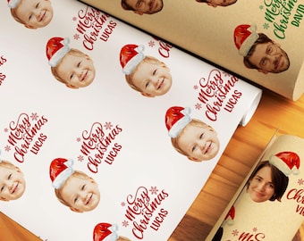 Carta da regalo personalizzata con stampa del viso per confezioni regalo natalizie, confezioni regalo con foto personalizzate, confezioni regalo di Buon Natale con nome, confezioni regalo divertenti