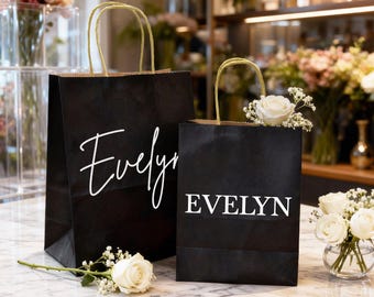 Custom Name Gift Bags with Handle, Party Favor Gift Bag, Eco-friendly Stand-Up Paper Bags for Weddings, Birthdays, Business, Bridesmaid Gift