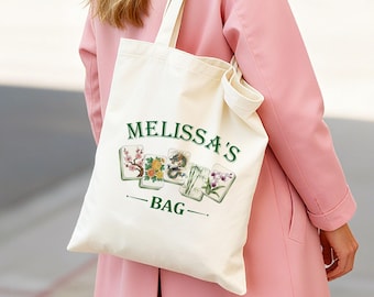 Custom Mahjong Print Canvas Tote/Mahjong Theme Personalized Tote/Reusable Custom Text Bag/Versatile Mahjong Art Canvas Bag/Custom Text Tote