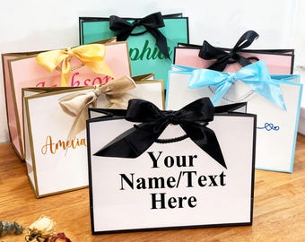 Personalisierte Geschenktüten mit Ihrem Text / Brautjungfer Geschenktüte / Geschenktüte mit personalisiertem Namen / Hochzeitsgeschenktüte / Geschenktüte mit Schleife / Dankeschön-Geschenktüte
