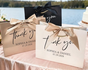 Personalized Thank You Gift Bags, Custom Wedding Favours Bag, Wedding Champagne Gift Bags,  Ribbon Tie Rope Gift Bags, Wedding Gift Bags