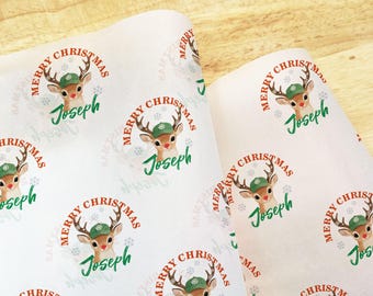Personalized Reindeer Christmas Tissue Paper, Custom Christmas Tissue Paper, Custom Name Tissue Paper, Holiday Wrapping, Packing Paper