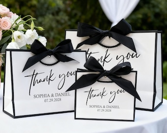 Wedding Welcome Gift Bags with Satin Ribbon, Custom Thank You Gift Bags, Bow Tie Gift Bags, Custom Wedding Favor Bag, Personalized Paper Bag