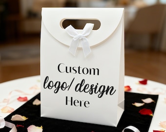 Bulk Custom Logo Gift Bags/Personalized Gift Bag with Bow/Elegant Gift Bag for Wedding, Bridesmaid, Birthday/Business Giveaway Paper Bags