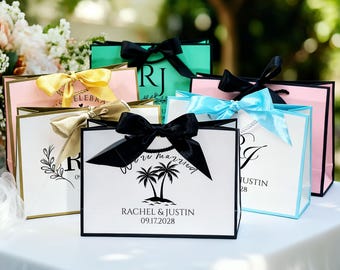 Wedding Welcome Bags with Ribbon/Wedding Gift Bags/Initials Wedding Gift Bags/Thank You Gift Bags/Personalized Paper Bag/Bulk Wedding Favors