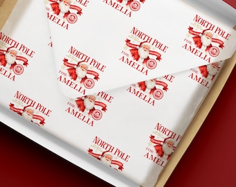 Personalised Paper for Christmas Gift Wrap, North Pole Santa Packing Paper, Christmas Custom Tissue Wrapping Paper, Holiday Packing Sheets