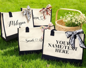 Custom Canvas Tote Bag/Personalized Gift For Her/Custom Text Tote Bags/Bridesmaid Tote Bag/Bridal Party Gift/Teacher Bag/Personalized Gifts