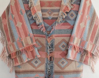 Vintage Blanket Jacket - Western Tapestry, Handcrafted USA, #19, southwestern