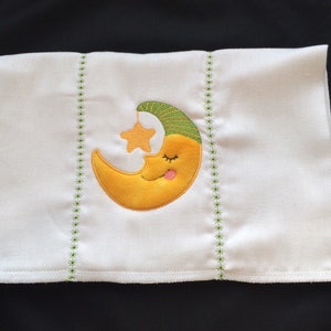 Burpcloth sleeping moon, Moon star hat. Baby Boy Moon burpcloth, Green hat moon, personalized for an extra charge, Moon baby shower