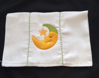 Burpcloth sleeping moon, Moon star hat. Baby Boy Moon burpcloth, Green hat moon, personalized for an extra charge, Moon baby shower