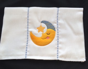 Burpcloth sleeping moon, Moon star hat. Baby Boy Moon burpcloth, Blue hat moon, personalized for an extra charge, Moon baby shower