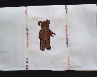 Boys Brown Bear burp cloth with decorative stitches on the seams. Brown Bear, Baby bear shower. Can be personalized for an extra charge.