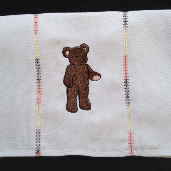 Boys Brown Bear burp cloth with decorative stitches on the seams. Brown Bear, Baby bear shower. Can be personalized for an extra charge.