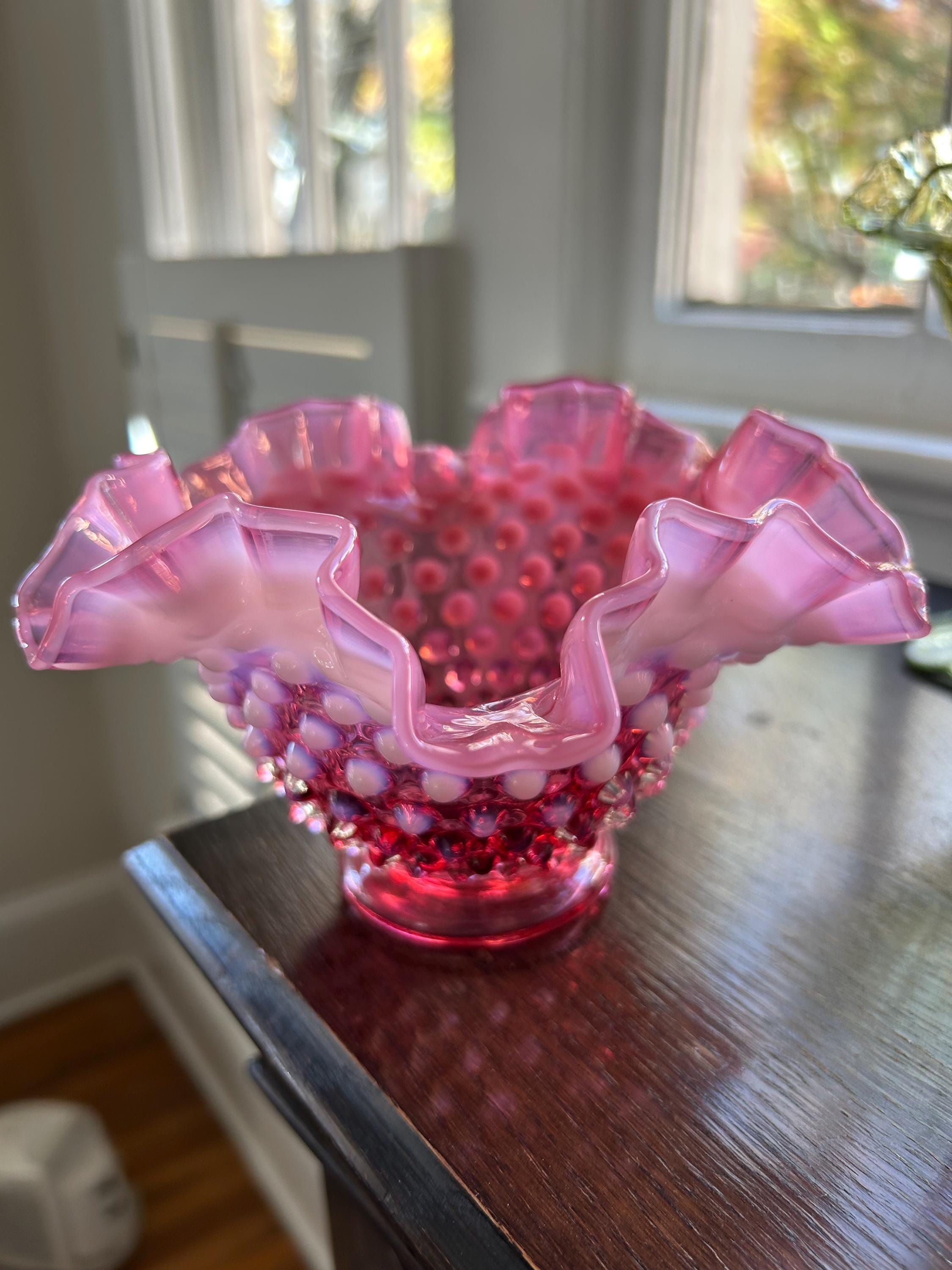 Fenton Cranberry Hobnail Basket - Etsy