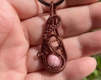 Rhodochrosite Wire Wrapped Fidget Pendant