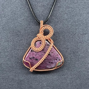 Ruby Zoisite Watermelon Copper Wire Wrapped Pendant