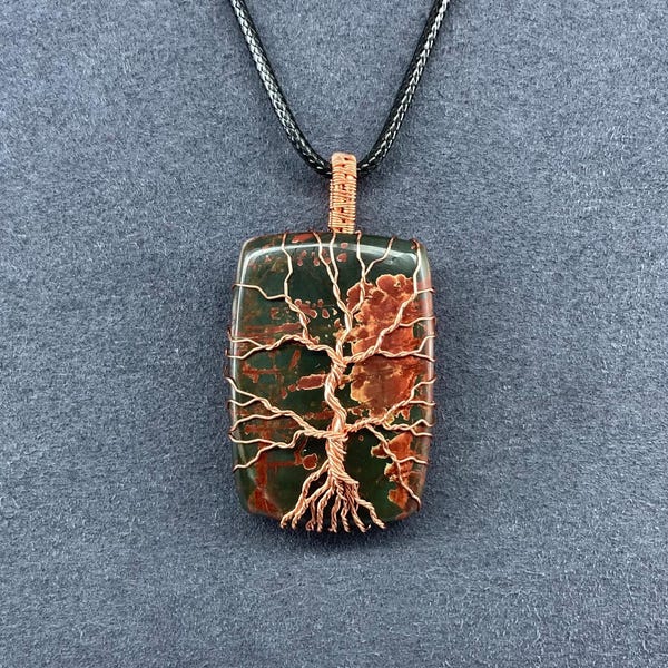 Cherry Creek Jasper Simple Tree of Life Copper Wire Wrapped Pendant