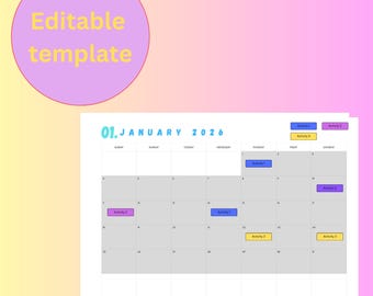 Maandkalender bewerkbare canvassjabloon