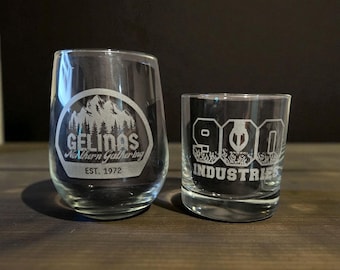 Custom Engraved Whiskey/ Stemless Wine Glasses - Personalized Gift for Him/Her, Family Gathering