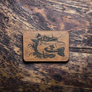 Laser Engraved Heat Activated Adhesive Backed Leatherette Patches: 3x2 Rectangle / Hexagon or 2.5" Round image 10