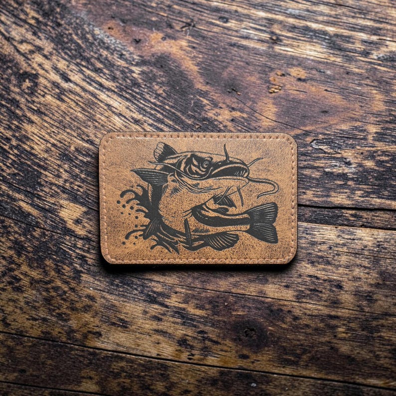 Laser Engraved Heat Activated Adhesive Backed Leatherette Patches: 3x2 Rectangle / Hexagon or 2.5" Round image 10