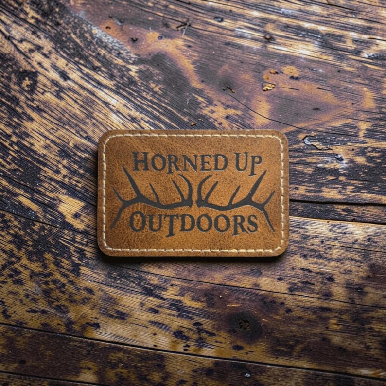 Laser Engraved Heat Activated Adhesive Backed Leatherette Patches: 3x2 Rectangle / Hexagon or 2.5" Round image 7