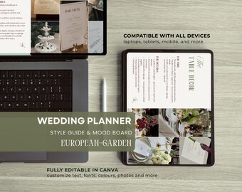 Wedding Mood Board Template, Planning & Style Guide, Canva Editable Digital Design