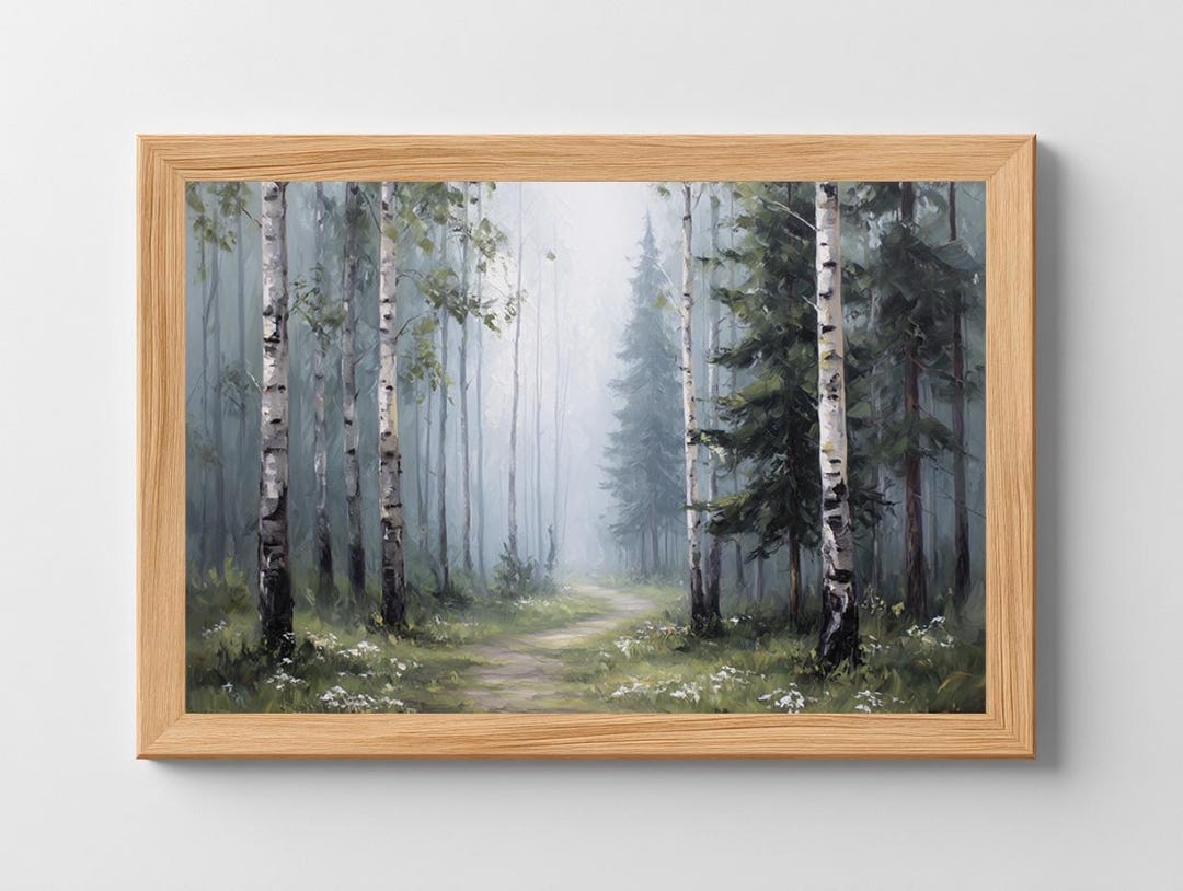 Misty Birch Forest Path Printable Wall Art Forest Wall Art Nature ...