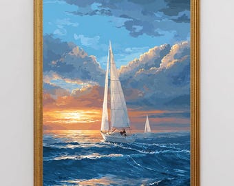 Coastal Sailboat Print, Summer PRINTABLE Wall Art, Beach Coastal Wall Art, Nautical Decor Summer Home Boat Wall Art (Digital Download)