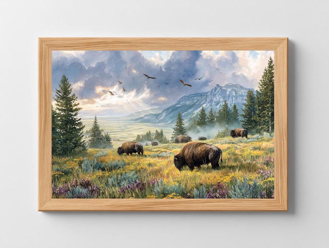 Bison Printable Wall Art Bison Wall Decor Mountain Landscape Print ...