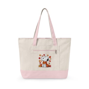 Snoopy-Tragetasche mit Reißverschluss und Herbstmotiv | Herbst-Canvas-Tasche