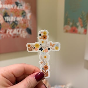 Floral Cross sticker | Laptop Stickers, Christian Girl Gift, Inspirational Stickers, Christian Stickers, Waterproof Stickers