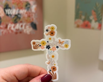 Floral Cross sticker | Laptop Stickers, Christian Girl Gift, Inspirational Stickers, Christian Stickers, Waterproof Stickers