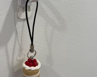 Strawberry Shortcake Charm / "The Cake Series" Tiny Handmade Polymer Keychain, Phone Charm, Bag Buddy