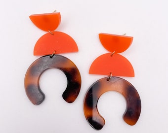 Matte orange + tortoise shell pattern  acrylic drops