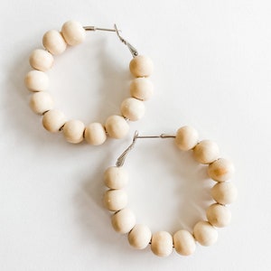 NATURAL large original Wooden Beaded hoop earrings hoop earrings wooden hoops wood hoops wood earrings beaded hoops image 1