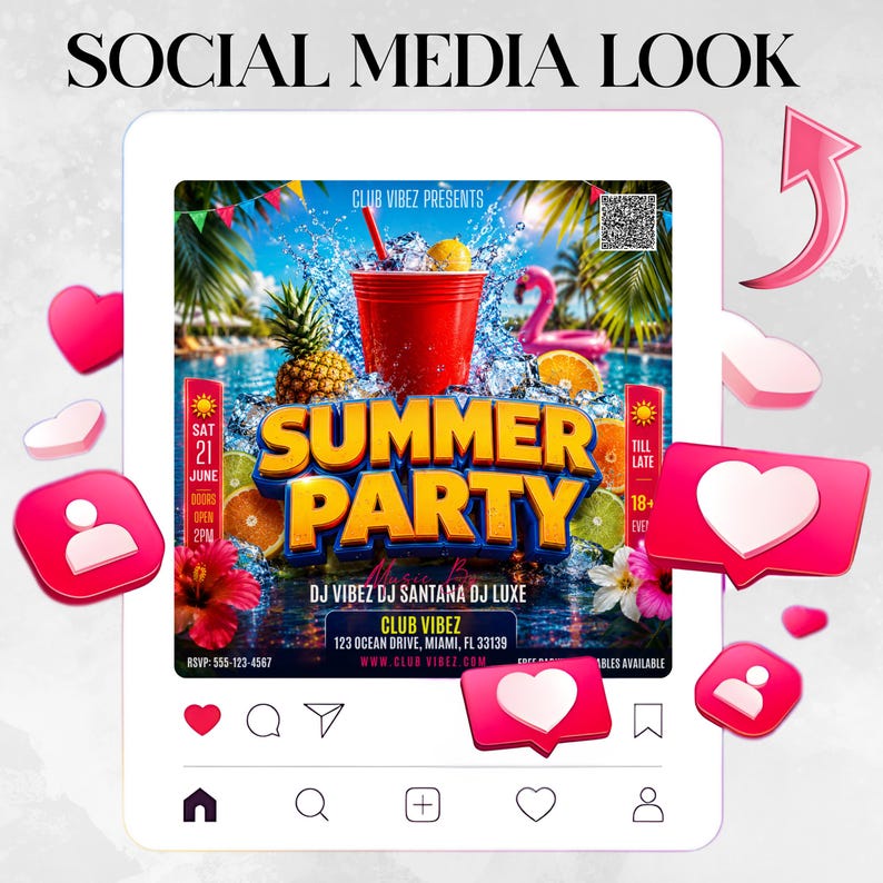 Summer Party Flyer, Pool Party Flyer, Summer Break Party Flyer, Summer Event Flyer, Beach Flyer, DIY Flyer Template Design, Canva Editable