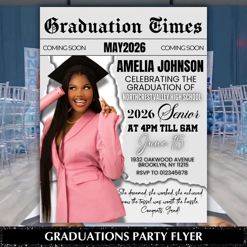 Graduate Flyer, Graduation Party Flyer, Graduation Invitation, College Decision, Class of 2026 Flyer, Senior Grad Announce, Canva Editable, Graduation Invitation Flyer, Graduation Party, Class Of 2026 Flyer, Graduate Flyer, Graduation Party, Graduation Invitation Template