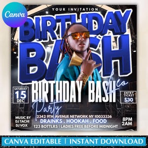Men's Birthday Bash Flyer: Event, Club, Party Template (Canva Template)