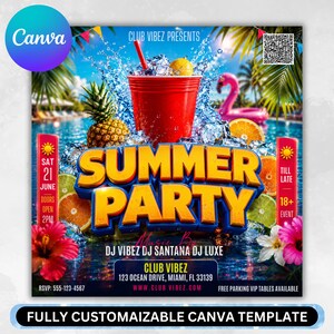 Summer Party Flyer, Pool Party Flyer, Summer Break Party Flyer, Summer Event Flyer, Beach Flyer, DIY Flyer Template Design, Canva Editable
