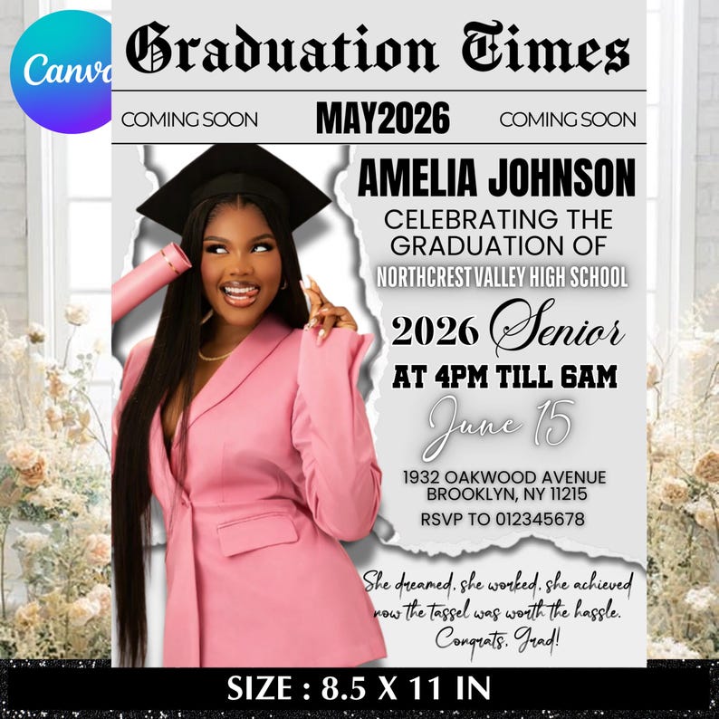Graduate Flyer, Graduation Party Flyer, Graduation Invitation, College Decision, Class of 2026 Flyer, Senior Grad Announce, Canva Editable, Graduation Invitation Flyer, Graduation Party, Class Of 2026 Flyer, Graduate Flyer, Graduation Party, Graduation Invitation Template