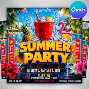 Summer Party Flyer, Pool Party Flyer, Summer Break Party Flyer, Summer Event Flyer, Beach Flyer, DIY Flyer Template Design, Canva Editable