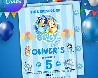 Bluey birthday invitation Bing birthday invitation editable bluey and bingo birthday invitation bluey birthday party invite, Canva Editable