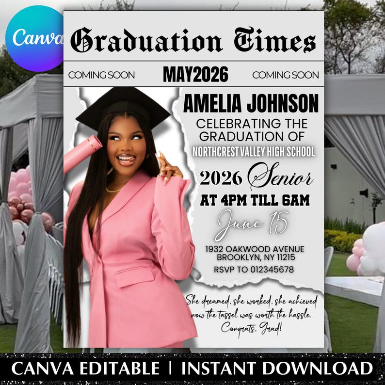 Graduate Flyer, Graduation Party Flyer, Graduation Invitation, College Decision, Class of 2026 Flyer, Senior Grad Announce, Canva Editable, Graduation Invitation Flyer, Graduation Party, Class Of 2026 Flyer, Graduate Flyer, Graduation Party, Graduation Invitation Template